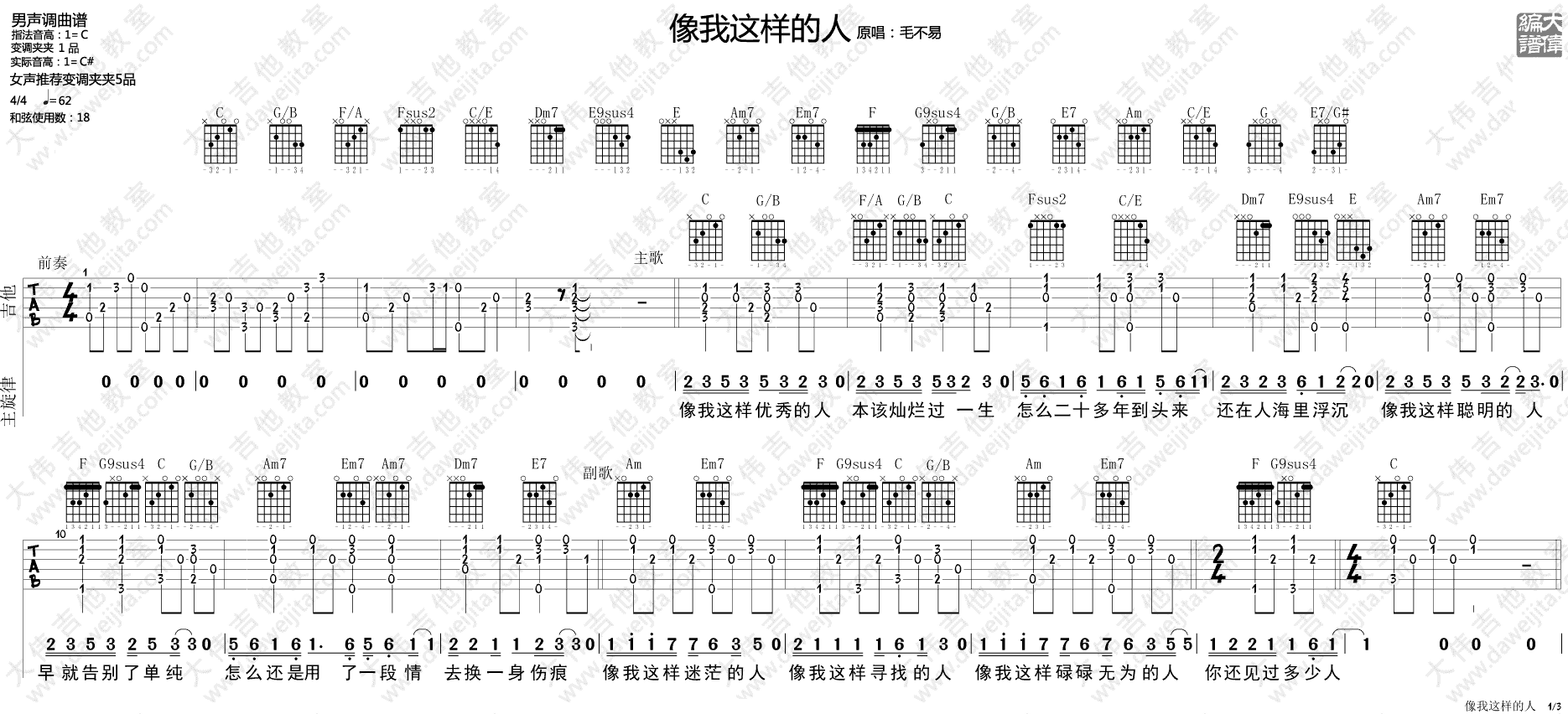 像我这样的人吉他谱1-毛不易