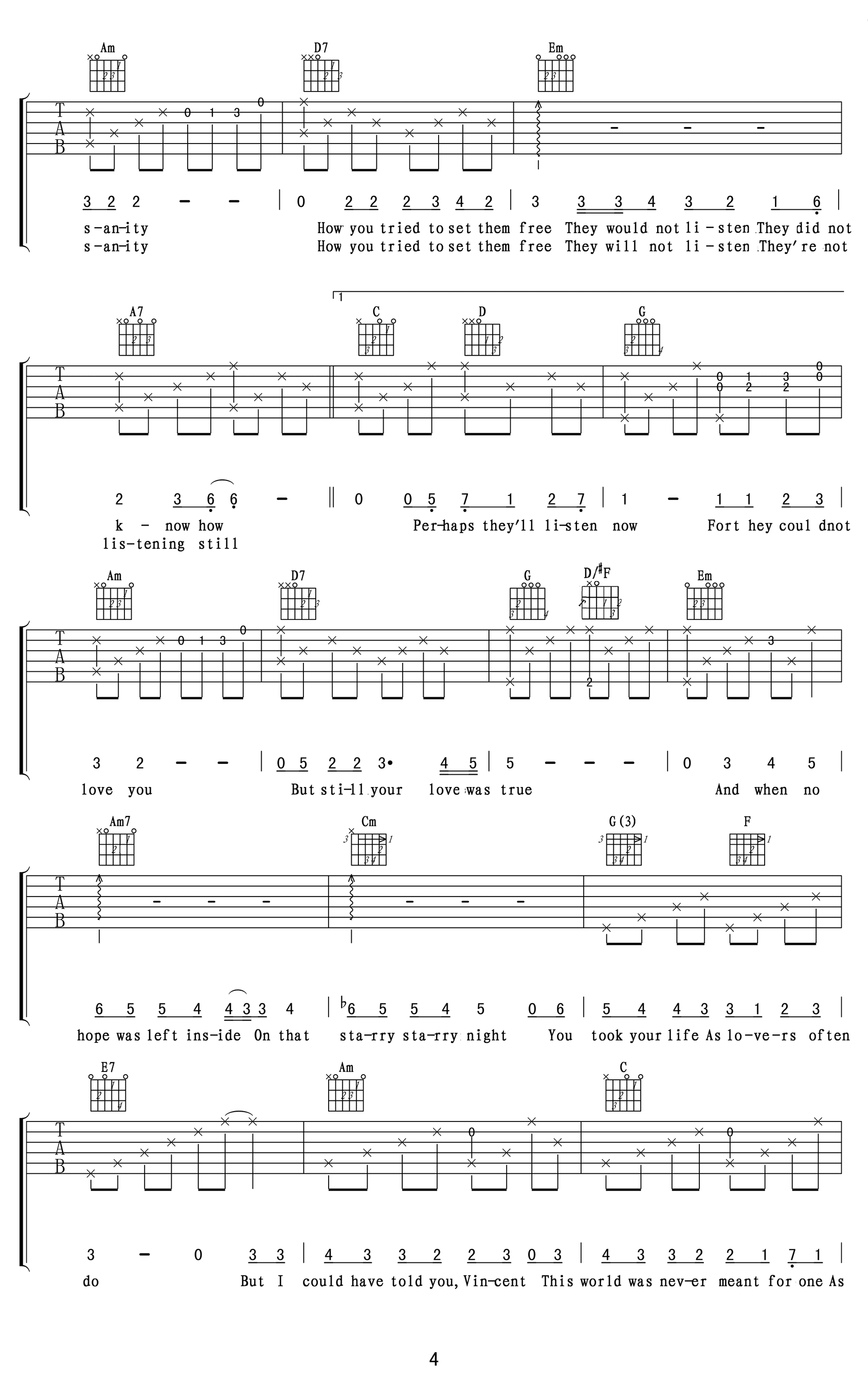 Vincent吉他谱4-Don-Mclean