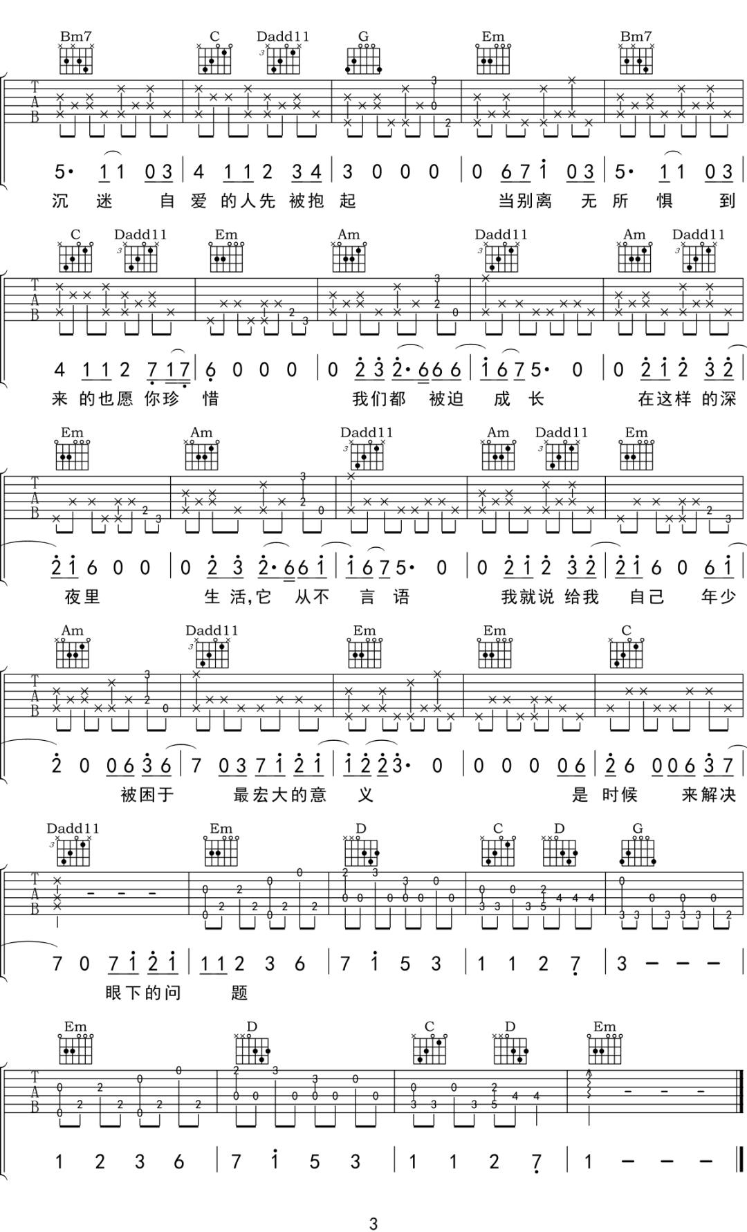 夜谈几句吉他谱3-陈鸿宇
