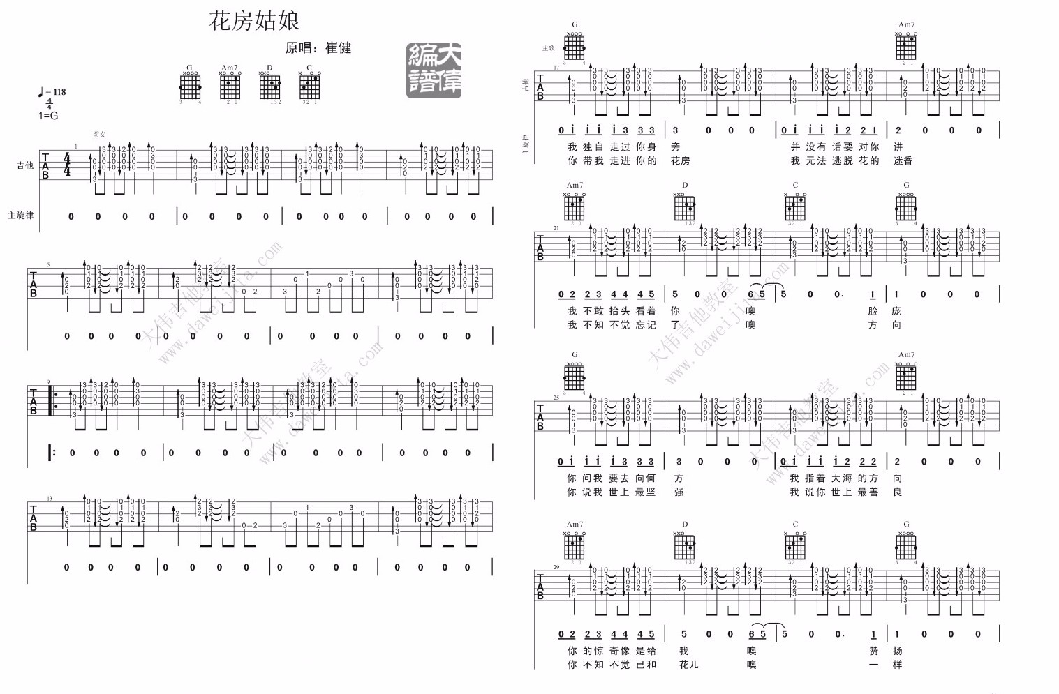 花房姑娘吉他谱1-崔健