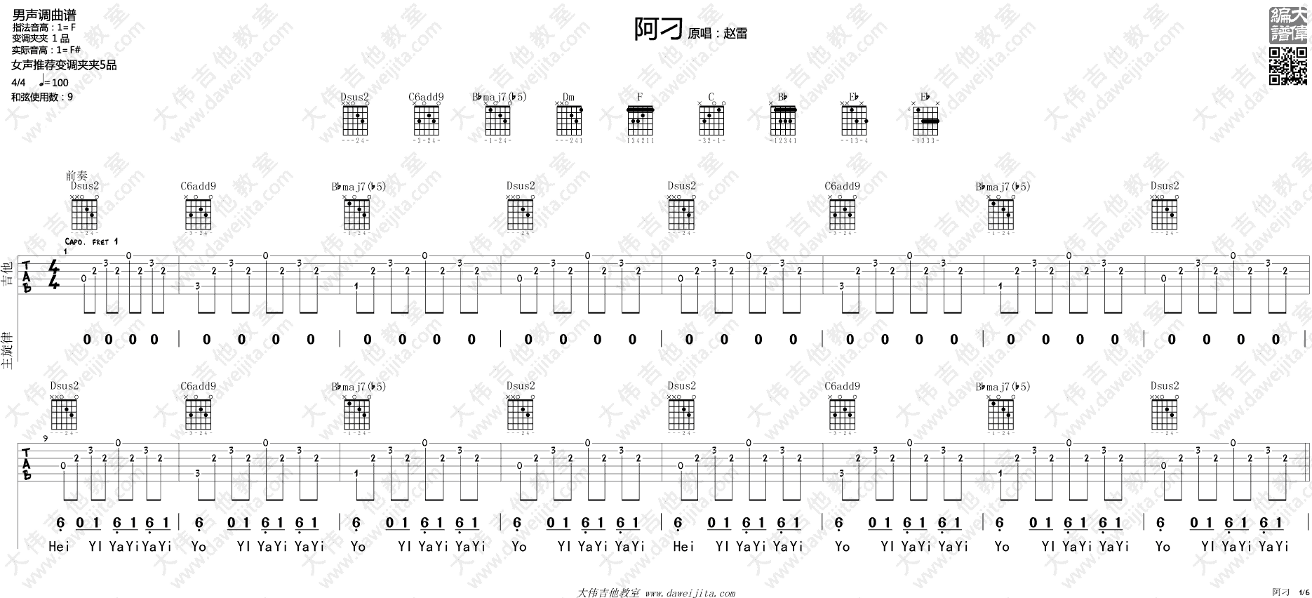 阿刁吉他谱1-张韶涵